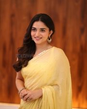 Actress Kayadu Lohar in Yellow Saree at Funky Movie Pre Release Press Meet Photos 18