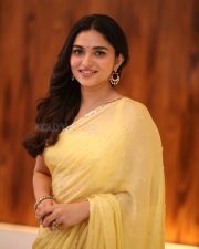 Actress Kayadu Lohar in Yellow Saree at Funky Movie Pre Release Press Meet Photos 20