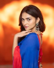 Actress Kayadu Lohar in a Deep Blue Saree with a Contrasting Red Sleeveless Blouse Pictures 05 Actress Kayadu Lohar in a Deep Blue Saree with a Contrasting Red Sleeveless Blouse Pictures 05