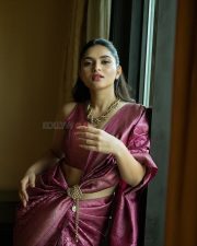 Actress Kayadu Lohar in a Pink Kachipuram Silk Saree with Gold Floral Motifs and Matching Sleeveless Blouse Photos 01