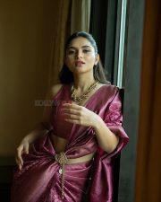 Actress Kayadu Lohar in a Pink Kachipuram Silk Saree with Gold Floral Motifs and Matching Sleeveless Blouse Photos 01