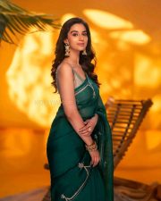 Actress Meenakshi Chaudhary in a Bottle Green Organza Saree with a Matching Green Blouse Photos 03