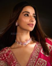 Actress Meenakshi Chaudhary in a Hot Pink Embroidered Saree with a Short Sleeved Low Cut Blouse Pictures 01