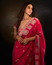 Actress Meenakshi Chaudhary in a Hot Pink Embroidered Saree with a Short Sleeved Low Cut Blouse Pictures 08