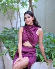 Alluring Aahana Kumra in a Maroon Floor Length Mermaid Gown with a High Neckline Cross Over Bodice and Thigh High Slit Photos 01