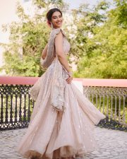 Anaganaga Oka Raju Actress Meenakshi Chaudhary in a Champagne Embroidered Sequin Lehenga Photos 01