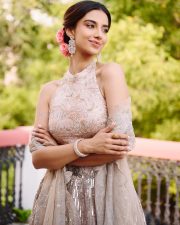 Anaganaga Oka Raju Actress Meenakshi Chaudhary in a Champagne Embroidered Sequin Lehenga Photos 02
