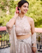 Anaganaga Oka Raju Actress Meenakshi Chaudhary in a Champagne Embroidered Sequin Lehenga Photos 03