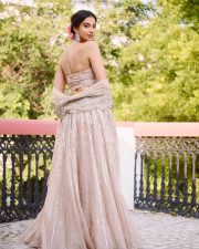 Anaganaga Oka Raju Actress Meenakshi Chaudhary in a Champagne Embroidered Sequin Lehenga Photos 04