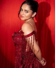 Beautiful Actress Kayadu Lohar in a red embroidered gown Photos 01