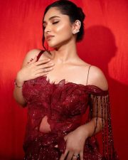 Beautiful Actress Kayadu Lohar in a red embroidered gown Photos 02