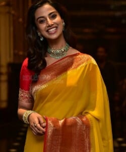 Beautiful Meenakshi Chaudhary in Saree Silk Saree at Hit 2 Teaser Launch Pictures 04
