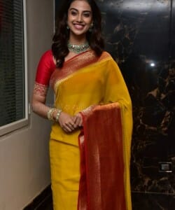 Beautiful Meenakshi Chaudhary in Saree Silk Saree at Hit 2 Teaser Launch Pictures 06