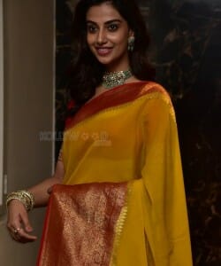 Beautiful Meenakshi Chaudhary in Saree Silk Saree at Hit 2 Teaser Launch Pictures 09