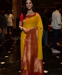 Beautiful Meenakshi Chaudhary in Saree Silk Saree at Hit 2 Teaser Launch Pictures 10