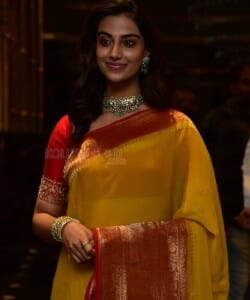 Beautiful Meenakshi Chaudhary in Saree Silk Saree at Hit 2 Teaser Launch Pictures 12