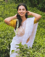 Beautiful Meenakshi Chaudhary in a White Saree Pictures 03 Beautiful Meenakshi Chaudhary in a White Saree Pictures 03