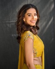 Charismatic Meenakshi Chaudhary in a Pre Draped Yellow Ruffle Saree with a Matching Blouse Pictures 03