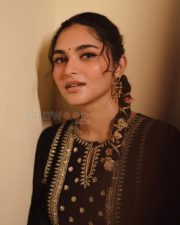 Enchanting Actress Kayadu Lohar in a Dark Brown Embroidered Ethnic Suit Photos 01