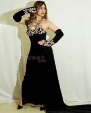 Glamorous Actress Kangna Sharma in a Black Velvet Embroidered Off Shoulder Gown Photos 04