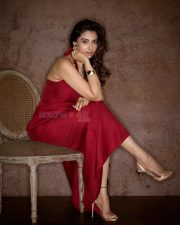 Gorgeous Indian Actress and Fashion Model Meenakshi Chaudhary in a Maroon Halter Neck Gown with a High Thigh Slit Pictures 09