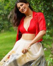 Graceful Aahana Kumra in a Red Bralette and Ivory Skirt with an Embroidered Shrug Photos 03