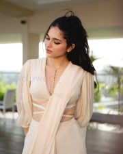 Graceful Actress Kayadu Lohar in a Cream Draped Saree Photos 02 Graceful Actress Kayadu Lohar in a Cream Draped Saree Photos 02