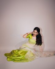 Graceful Actress Kayadu Lohar in a Lime Green Organza Saree Photos 04
