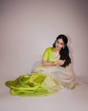 Graceful Actress Kayadu Lohar in a Lime Green Organza Saree Photos 06 Graceful Actress Kayadu Lohar in a Lime Green Organza Saree Photos 06
