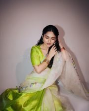 Graceful Actress Kayadu Lohar in a Lime Green Organza Saree Photos 07 Graceful Actress Kayadu Lohar in a Lime Green Organza Saree Photos 07