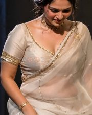 Graceful Actress Kayadu Lohar in a White gold border saree Photos 01