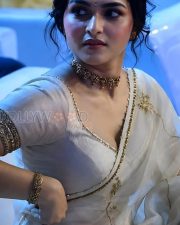 Graceful Actress Kayadu Lohar in a White gold border saree Photos 02