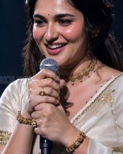Graceful Actress Kayadu Lohar in a White gold border saree Photos 03