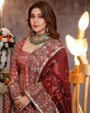 Hindutva Actress Sonarika Bhadoria in a Traditional Red Anarkali Photos 07