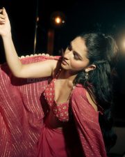 Idhayam Murali Heroine Kayadu Lohar in a Pink Lehenga with Gold Work Blouse and Shimmery Dupatta Pictures 03