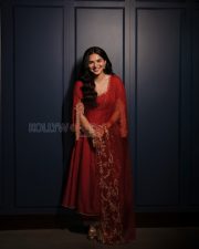 Joyful Actress Kayadu Lohar in a red embroidered Anarkali suit Photos 01 Joyful Actress Kayadu Lohar in a red embroidered Anarkali suit Photos 01