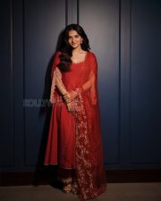 Joyful Actress Kayadu Lohar in a red embroidered Anarkali suit Photos 04 Joyful Actress Kayadu Lohar in a red embroidered Anarkali suit Photos 04
