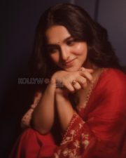 Joyful Actress Kayadu Lohar in a red embroidered Anarkali suit Photos 05 Joyful Actress Kayadu Lohar in a red embroidered Anarkali suit Photos 05