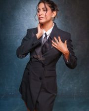 Leggy Beauty Aahana Kumra in a Black Tuxedo Dress Pictures 01