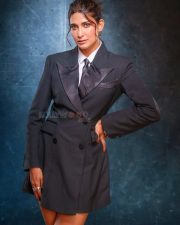 Leggy Beauty Aahana Kumra in a Black Tuxedo Dress Pictures 03