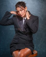 Leggy Beauty Aahana Kumra in a Black Tuxedo Dress Pictures 04