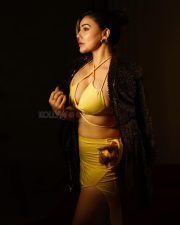 Let s Play Blind Har Chaal Ek Dhokha Actress Kangna Sharma in a Bold Yellow Wrap Bralette Top with a Matching High Waisted Yellow Maxi Skirt and Sequined Blazer Photos 04