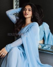 Luminous Actress Kayadu Lohar in a Sky Blue Georgette Saree Photos 01 Luminous Actress Kayadu Lohar in a Sky Blue Georgette Saree Photos 01
