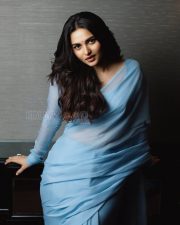 Luminous Actress Kayadu Lohar in a Sky Blue Georgette Saree Photos 03 Luminous Actress Kayadu Lohar in a Sky Blue Georgette Saree Photos 03