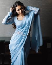Luminous Actress Kayadu Lohar in a Sky Blue Georgette Saree Photos 04 Luminous Actress Kayadu Lohar in a Sky Blue Georgette Saree Photos 04