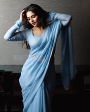 Luminous Actress Kayadu Lohar in a Sky Blue Georgette Saree Photos 05 Luminous Actress Kayadu Lohar in a Sky Blue Georgette Saree Photos 05