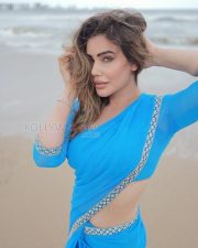 Mesmerizing Actress Kangna Sharma in a Blue Saree with Silver Embroidery Photos 03