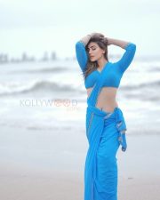 Mesmerizing Actress Kangna Sharma in a Blue Saree with Silver Embroidery Photos 06