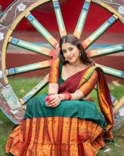 Radiant Actress Chandni Bhagwanani in a Green Maroon Traditional Saree Photos 04