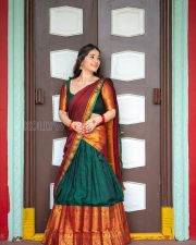 Radiant Actress Chandni Bhagwanani in a Green Maroon Traditional Saree Photos 07